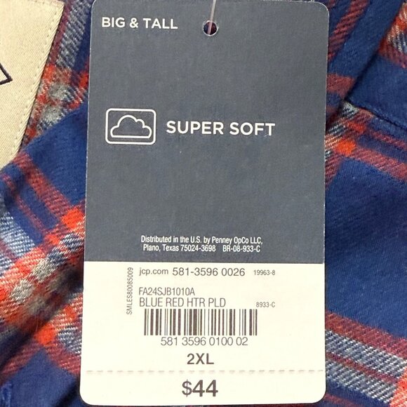 St Johns Bay Men's Classic Fit Super Soft Plaid Blue Red Shirt 2XL Big/Tall NWT - Picture 7 of 10